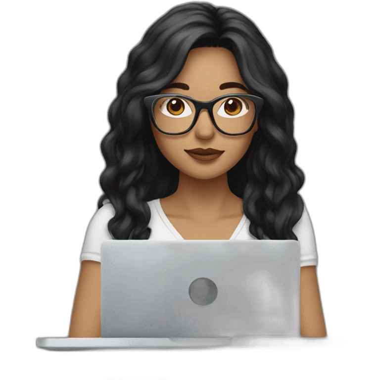 woman light skin long black hair square glasses on laptop emoji