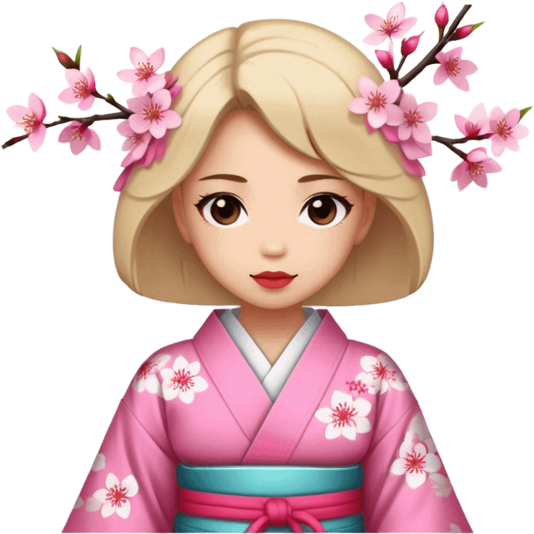 Girl wearing kimono with cherry blossoms emoji