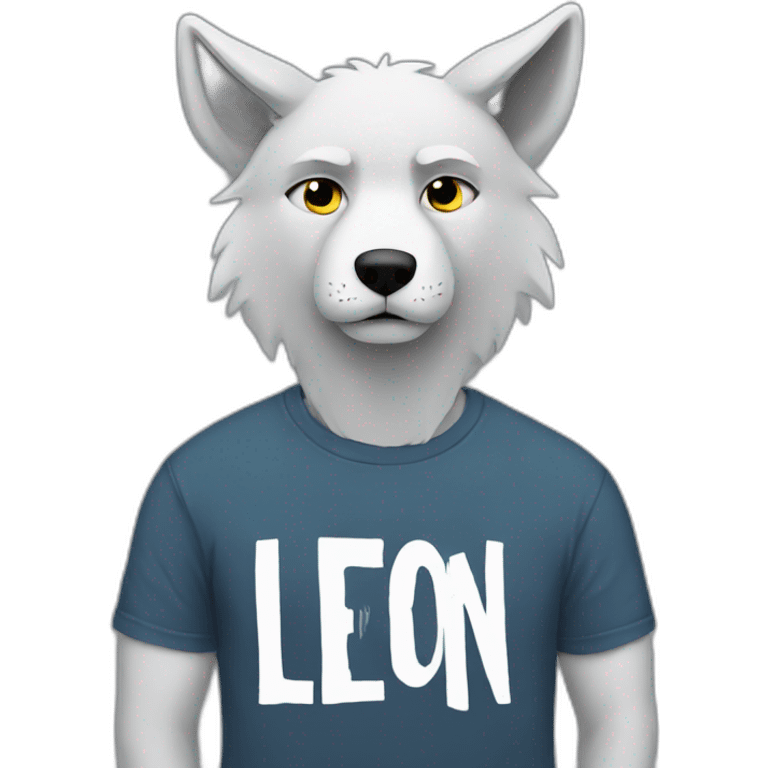 Lonely wolf with a T-shirt that says Leon emoji