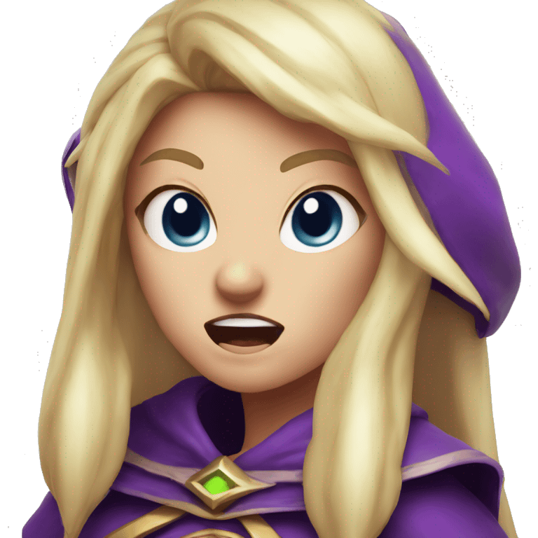 enraged angry, Noble female Elf with Elf ears and blonde hair and purple robes emoji