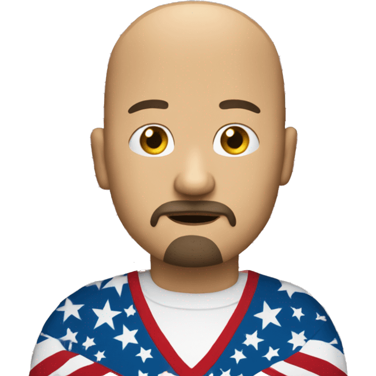  Bald white guy with goatee who looks worried wearing a American flag shirt emoji