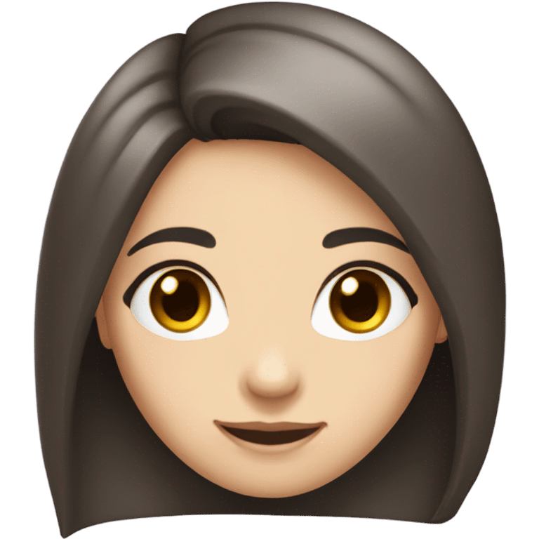 girl with dark brown hair smiling and white skin and small hazel eyes and long eyelashes emoji