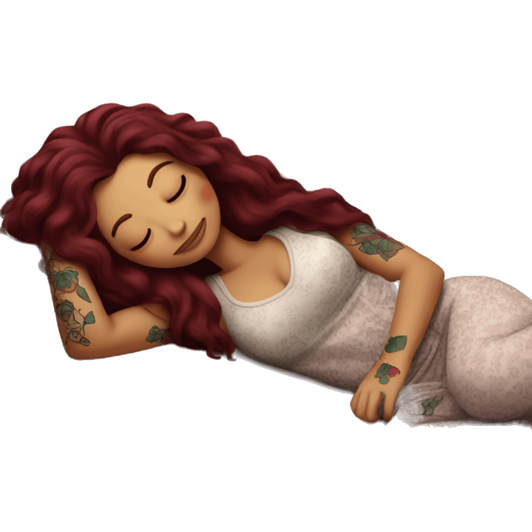 Beautiful tattooed burgundy long haired woman napping on sofa emoji