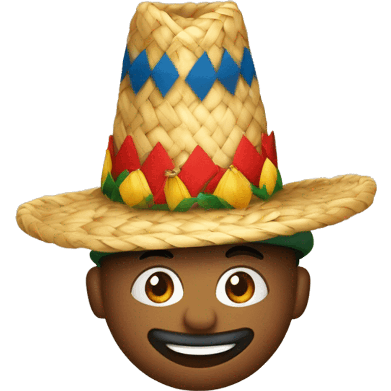 Festa Junina caipira com chapéu de palha, roupa xadrez, pele branca emoji