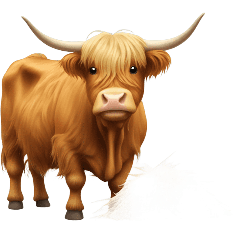 Highland cow with horns eating hay emoji