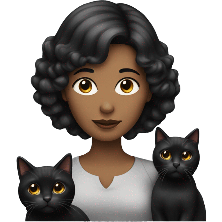 black hair woman with two black cat emoji