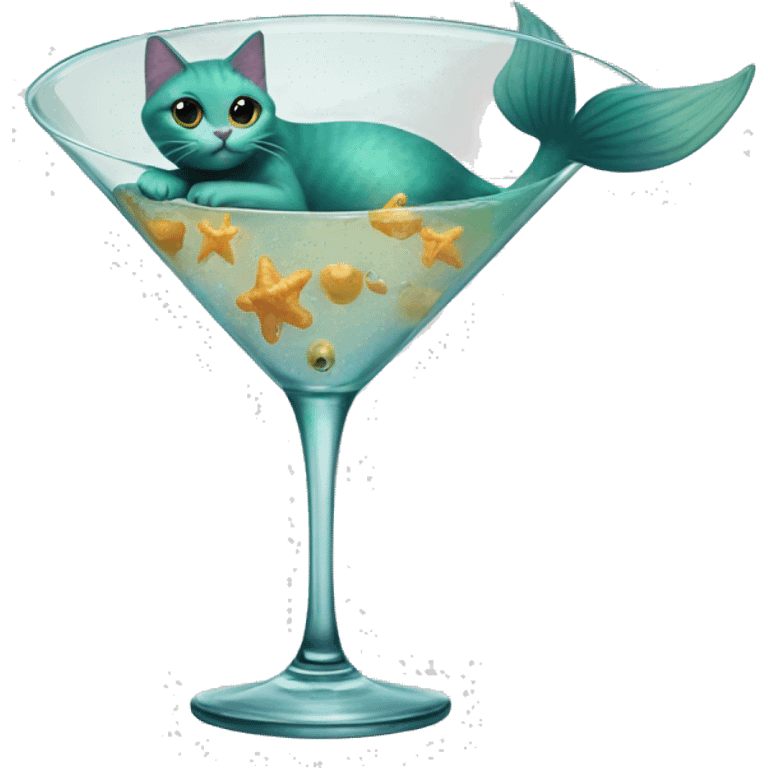 Mermaid cat inside martini glass emoji