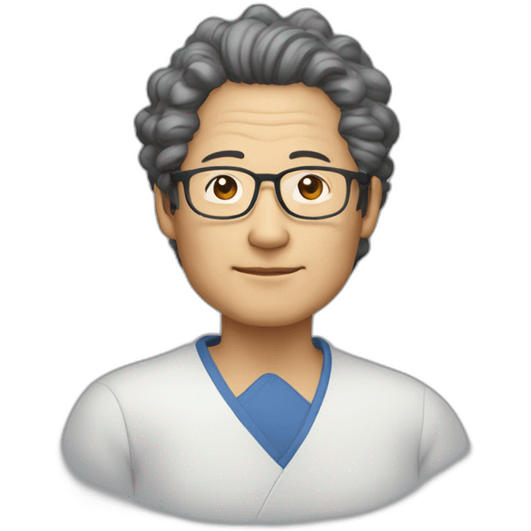 Middle-aged Japanese man with natural perm, round glasses. glasses emoji