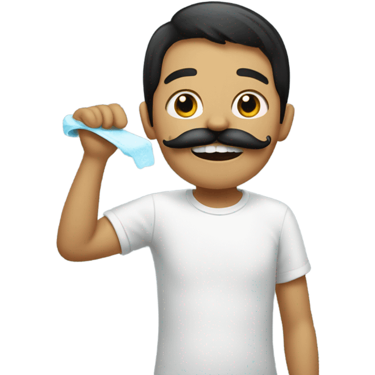 Mexican boy with mustache brushing his teeth  emoji