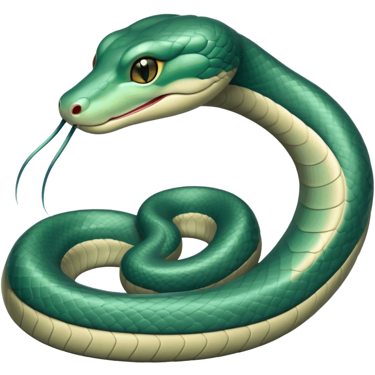 Cinematic Noble Chinese Water Snake Portrait Emoji, Poised and graceful, with a slender, sinuous build and a sleek, iridescent coat of muted greens and blues, deep-set soulful eyes, Simplified yet sharp and sophisticated features, highly detailed, glowing with a soft, dignified aquatic glow, high shine, intelligent and fluid, stylized with an air of waterborne elegance, focused and attentive, soft glowing outline, capturing the essence of a watchful and confident water snake that feels as though it could glide out of the screen with effortless authority! emoji