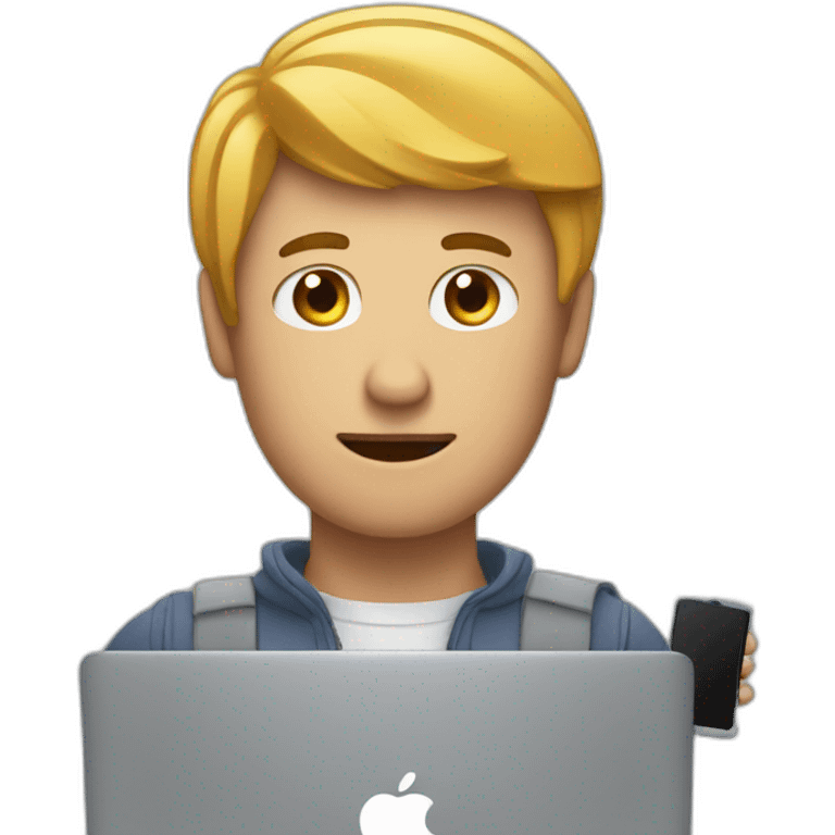 A man choqued with an iphone and macbook and windows emoji