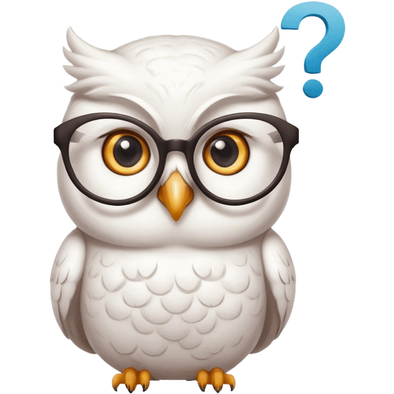 Slim feminine White owl with glasses and a question mark thought bubble emoji