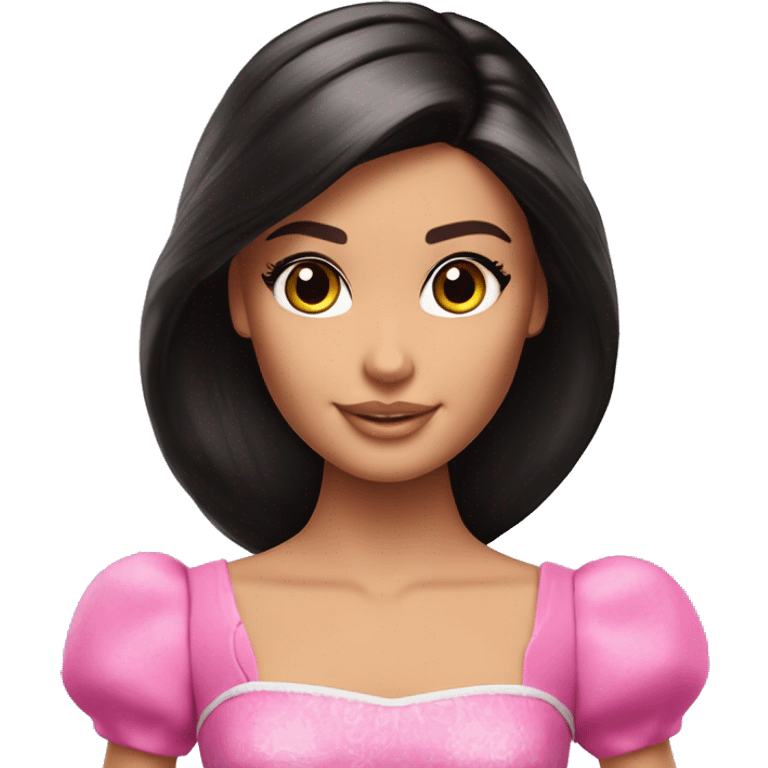 One Attractive Barbie perfect face tan fairy princess short dark hair half up half down style emoji