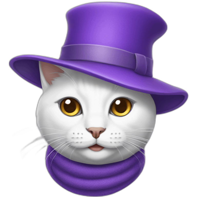 White cat with purple hat emoji