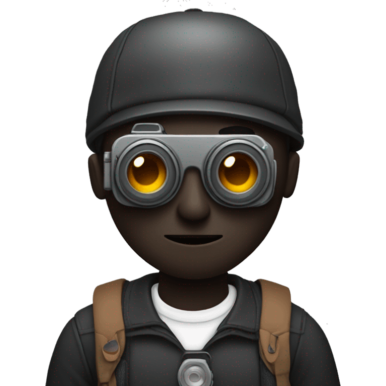 man with black skin and camera head emoji