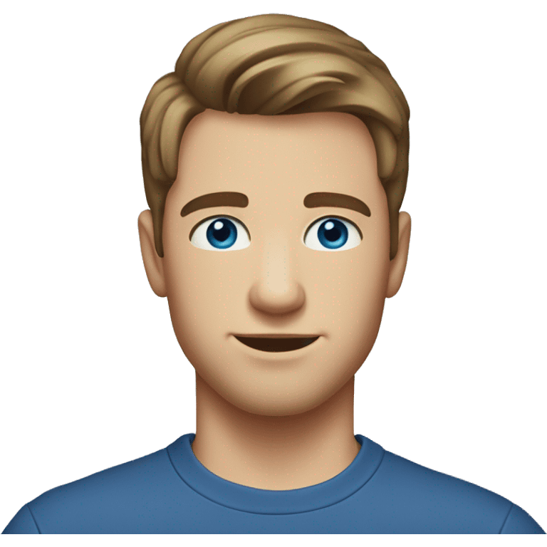 A 23 year old, Caucasian man, with short brown hair,   with blue eyes wearing a t-shirt. emoji