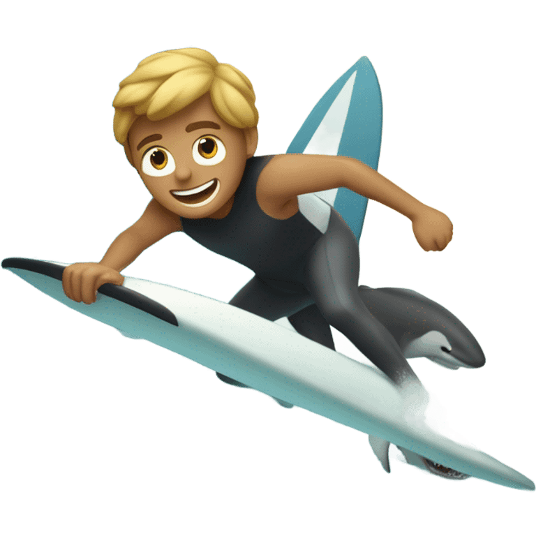 Person surfing with sharks next to it  emoji