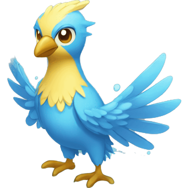 Wet Fantasy legendary blue bird water-type-Hydro-Phoenix-avian Fakemon full body emoji