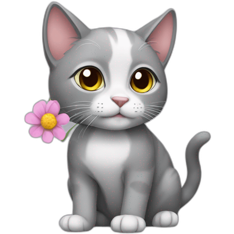 grey cat with a flower emoji