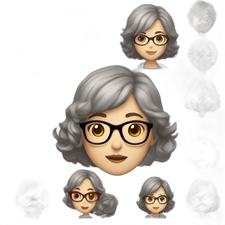 girl with short hair, brown hair with some gray hair, wavy hair and red glasses emoji