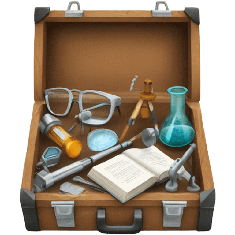 toolbox for scientist with a book, glasses, microscope emoji