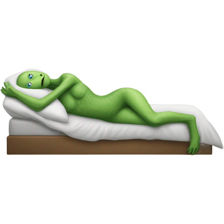 a Reptilian alien woman, full body, sleeping emoji