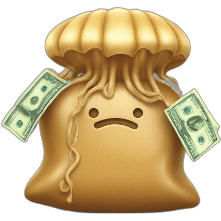 Peanut butter jellyfish hugging money bag emoji