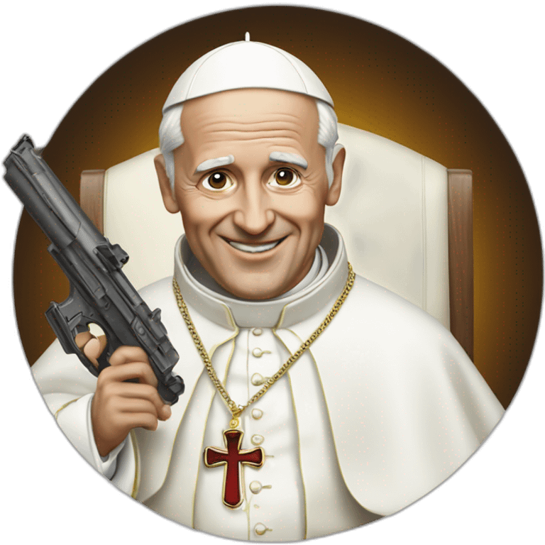 Hyper realistic pope with gun smiling emoji