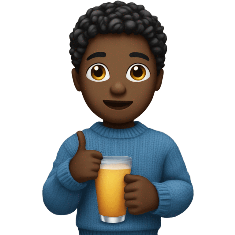 Sassy black boy with blue sweater drinking emoji