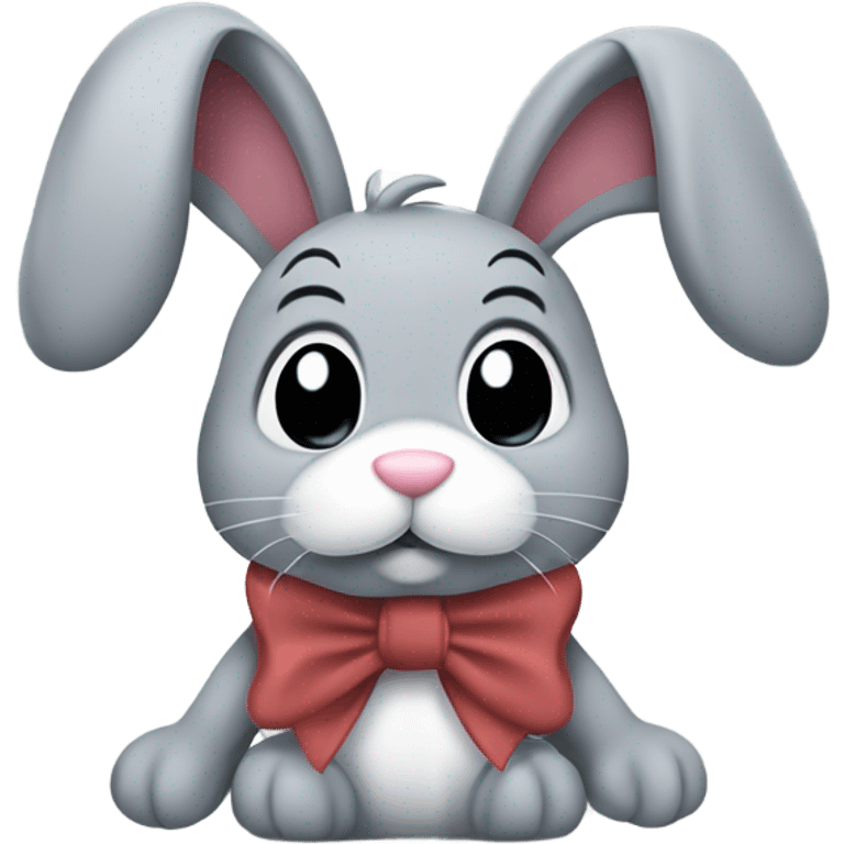 grey raggedy bunny security blanket with ears hanging down and bow on neck emoji