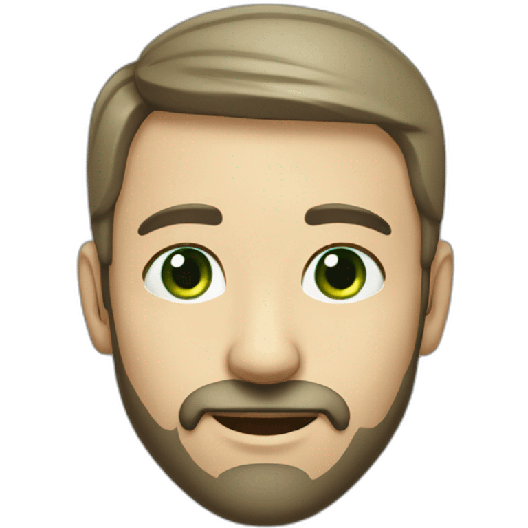 Male, thin face, 10 cm long beard reaching up to the nose, protruding ears, green eyes, short hair. emoji