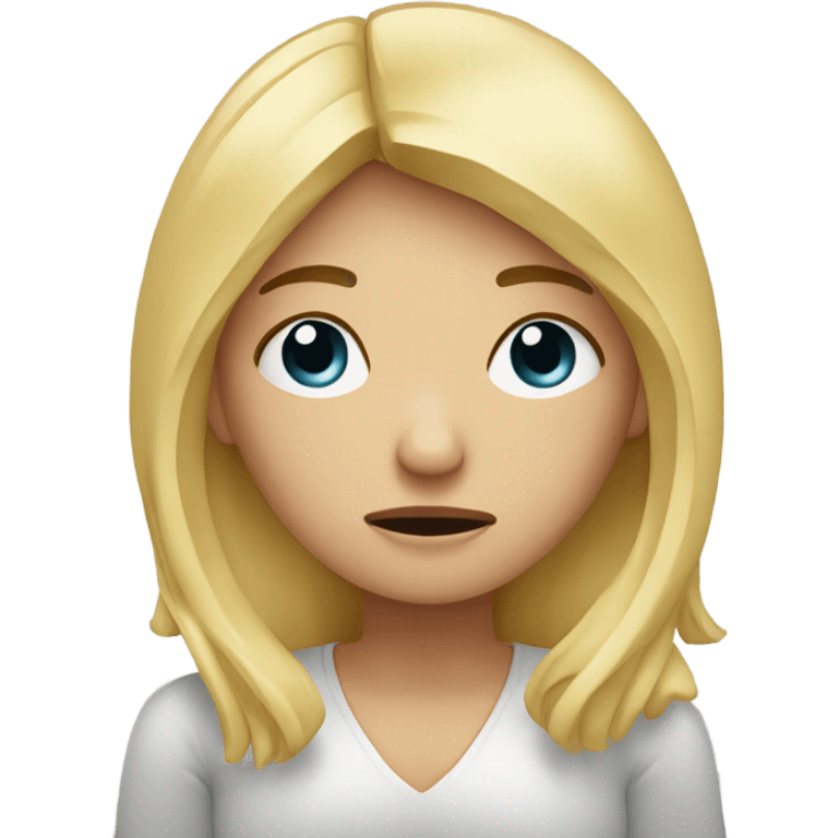 Blonde girl with headache hands on head frown  emoji