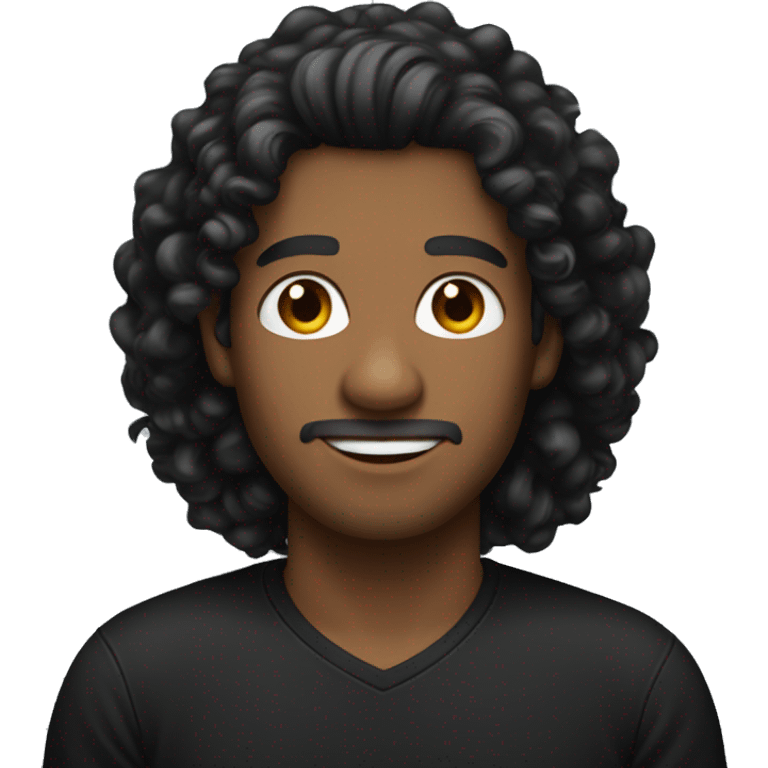 long black haired curly headed brown man wearing black shirt emoji