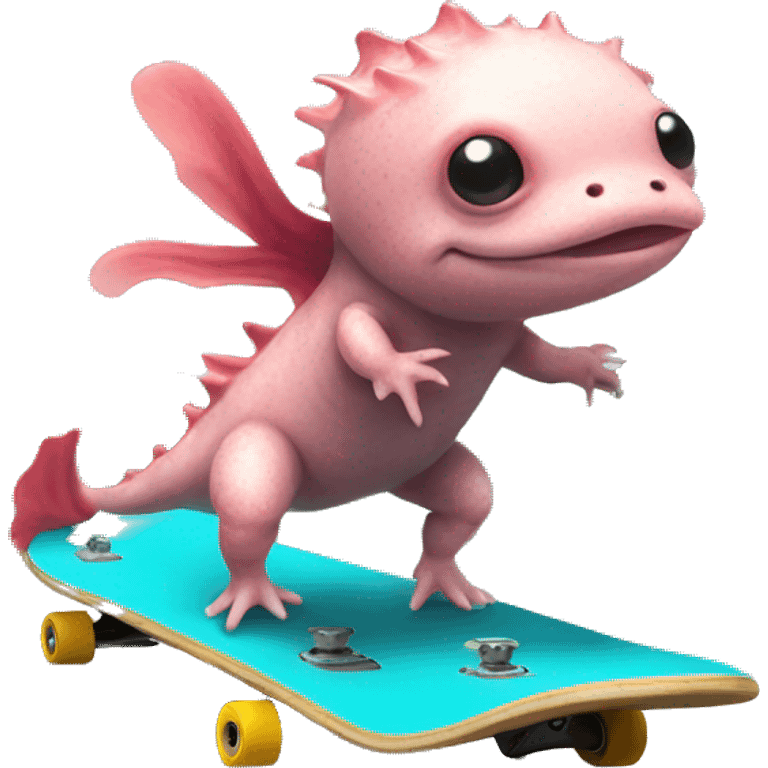 Axolotl on a skateboard in the ocean emoji