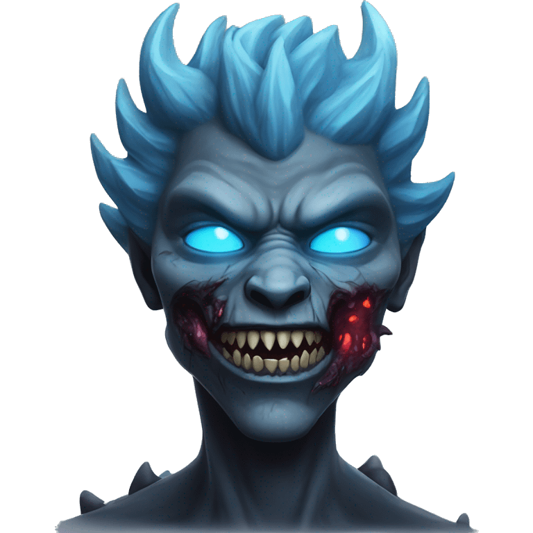 Dark black gray silver maroon zombie face dragon face photograph detailed blue flames in mouth blue glow emoji