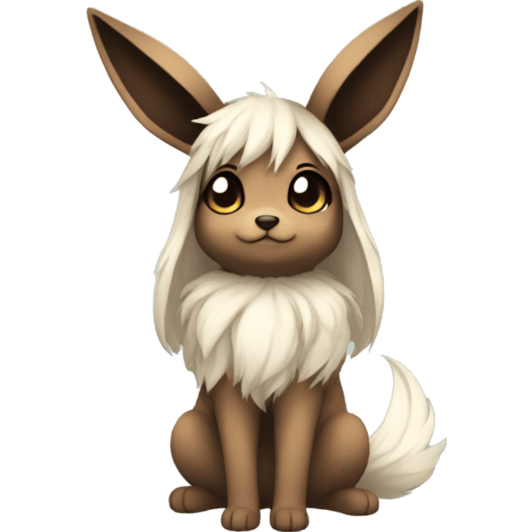 Kawaii Pale Eevee with dark brown long emo hair covering her eyes Full Body emoji