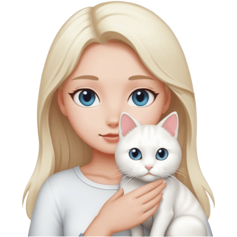 Blonde girl with white cat  emoji