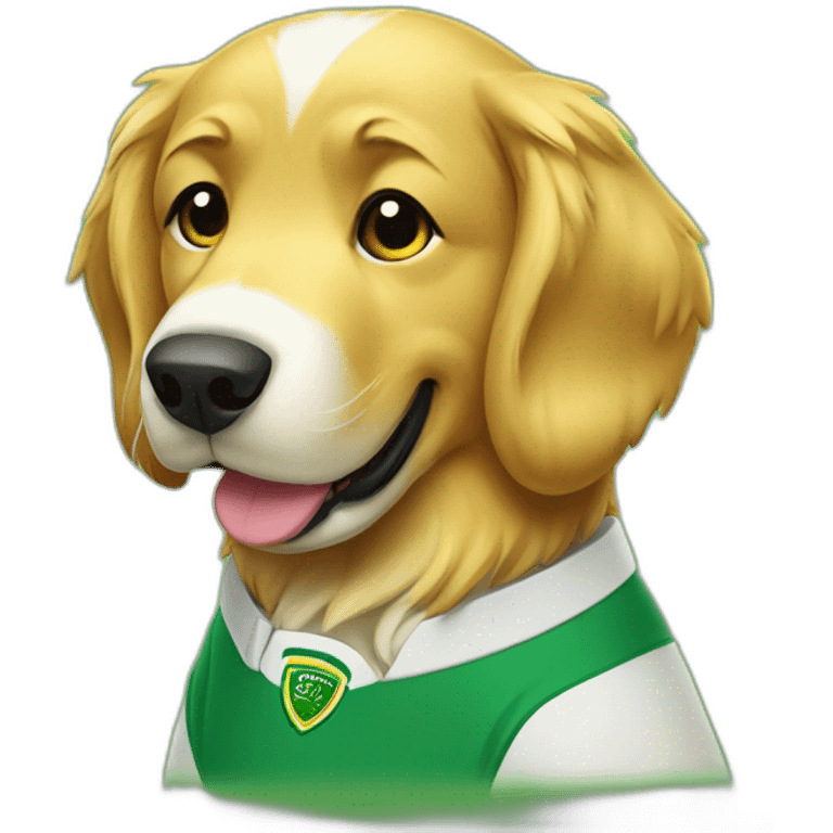 golden retriever dog wearing irish rugby shirt emoji