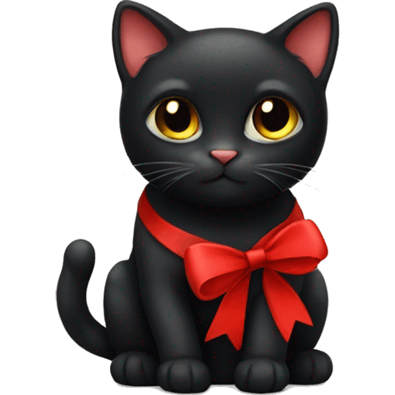 Cute black cat with red bow emoji