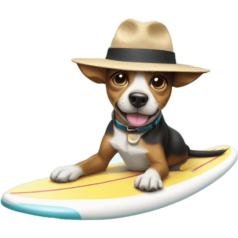 dog on a surfboard wearing a hat  emoji