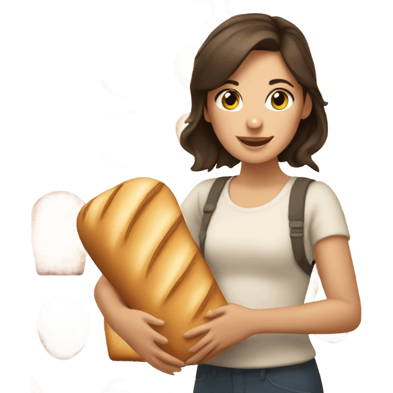 Brunette girl holding loaf of sourdough emoji