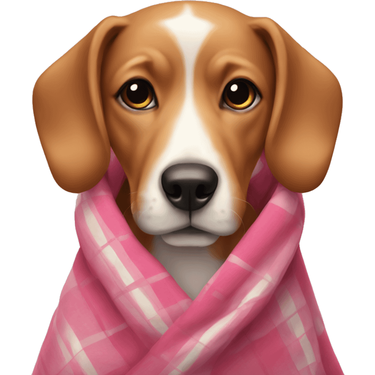 dog wearing plaid pink blanket emoji