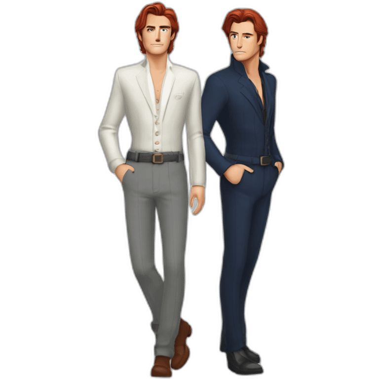 Alain delon sleek space outfit blue eyes red hair full body emoji