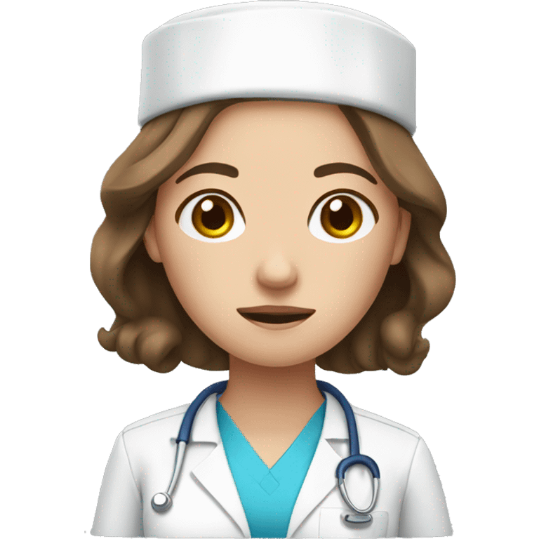 Tired nurse with brown hair and blue eyes emoji