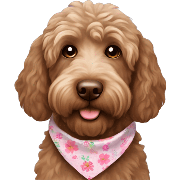 Brown labradoodle with a flower bandana emoji