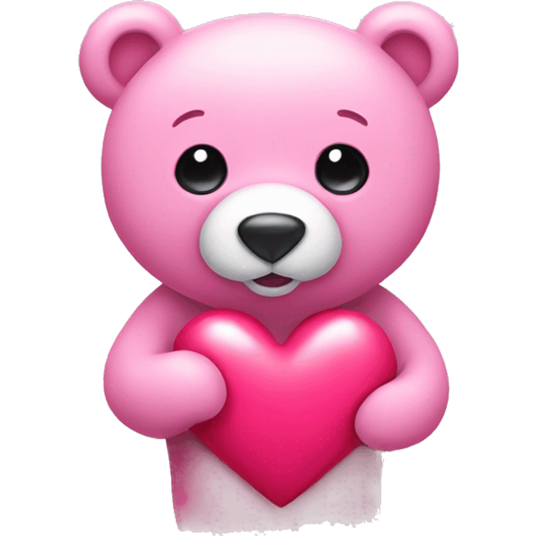 Pink bear holding a heart emoji