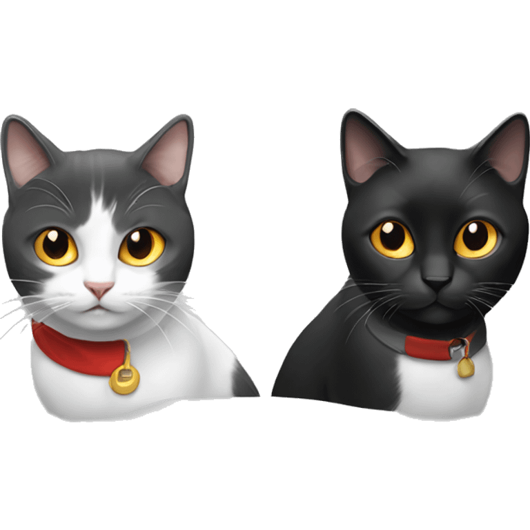 Two adults person, one black-white cat, one red-gray-white cat emoji