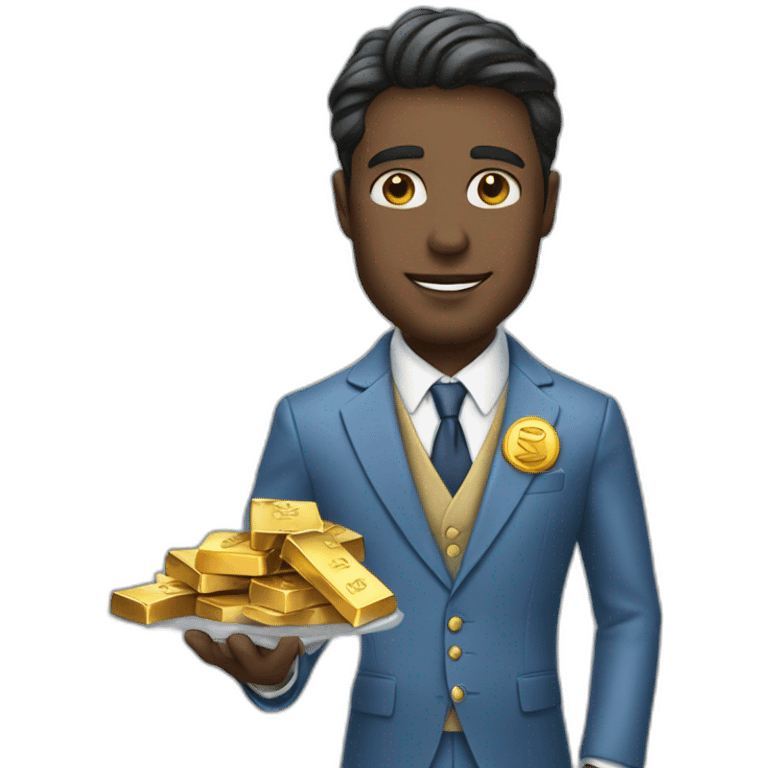 Posh-man-with-blue-suit-offering-goldbar emoji