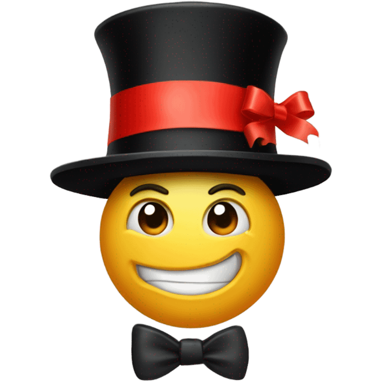 A black top hat displaying a red ribbon around the base. The ribbon forms a visible bow at the front, with the ends falling slightly over  emoji