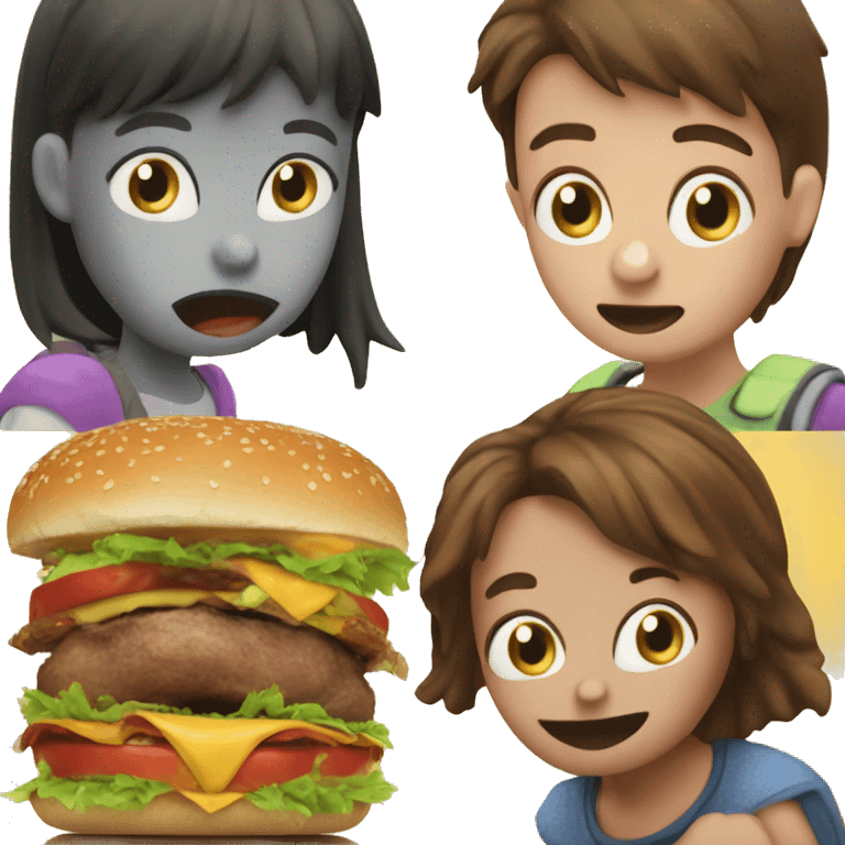 Horse eat hamurger with 3 ugly kids emoji